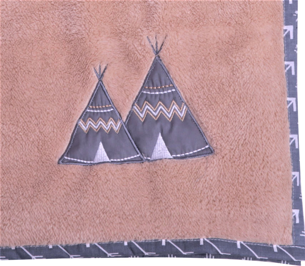 Embroidered Baby Plush Blanket, Woodlands Beige/Grey - Bacati - Embroidered Plush Blanket - Bacati