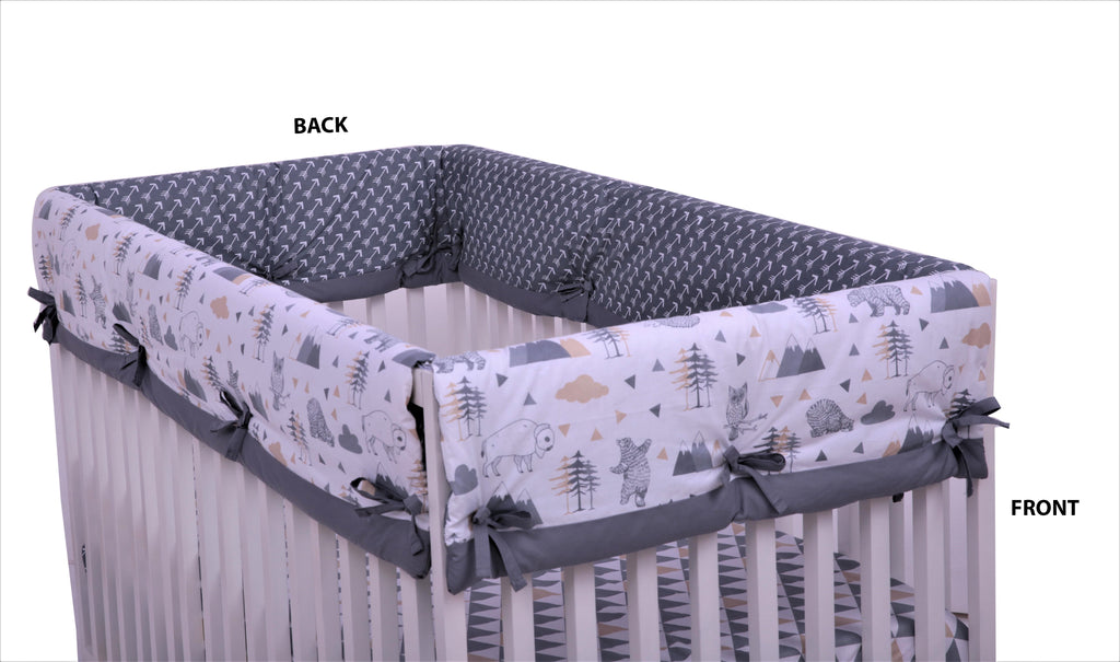 Long/Small Crib Rail Guard Covers Cotton Woodlands Beige/Grey - Bacati - Crib Rail Guard - Bacati