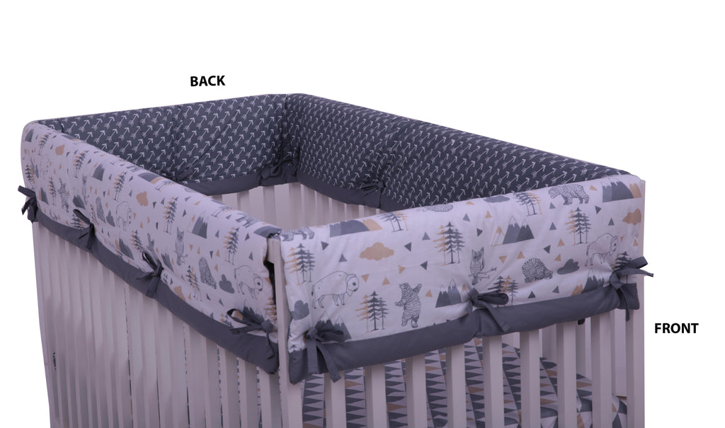 Long/Small Crib Rail Guard Covers Cotton Woodlands Beige/Grey - Bacati - Crib Rail Guard - Bacati