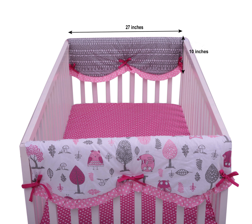 Crib Rail Guard Covers with Safety Padding, Owls in the Woods Pink/Grey - Bacati - Crib Rail Guard - Bacati