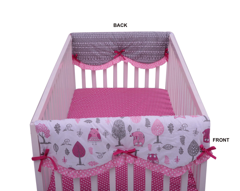 Crib Rail Guard Covers with Safety Padding, Owls in the Woods Pink/Grey - Bacati - Crib Rail Guard - Bacati