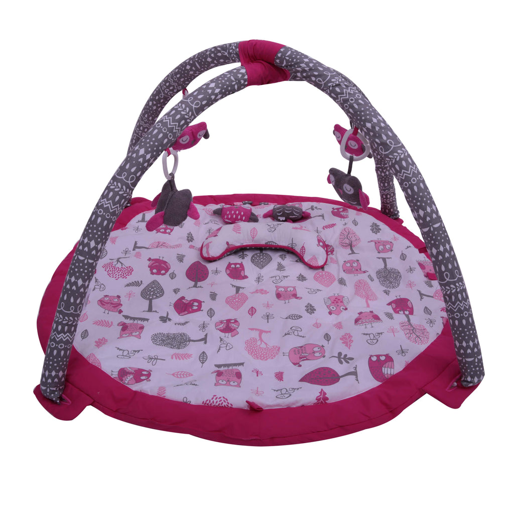 Playmat/Baby Activity Gym with Mat, Owls in the Woods Pink/Grey - Bacati - Baby Activity Gym with Mat - Bacati