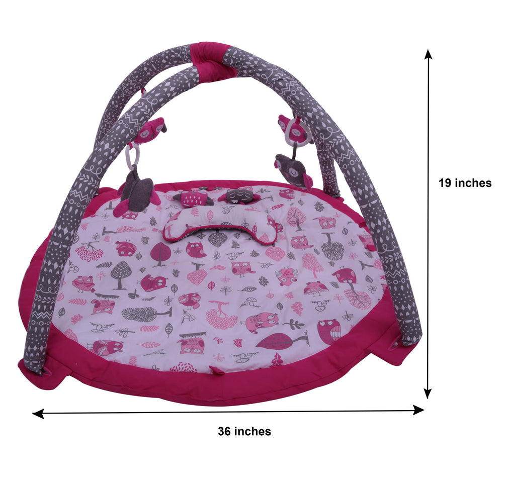 Playmat/Baby Activity Gym with Mat, Owls in the Woods Pink/Grey - Bacati - Baby Activity Gym with Mat - Bacati