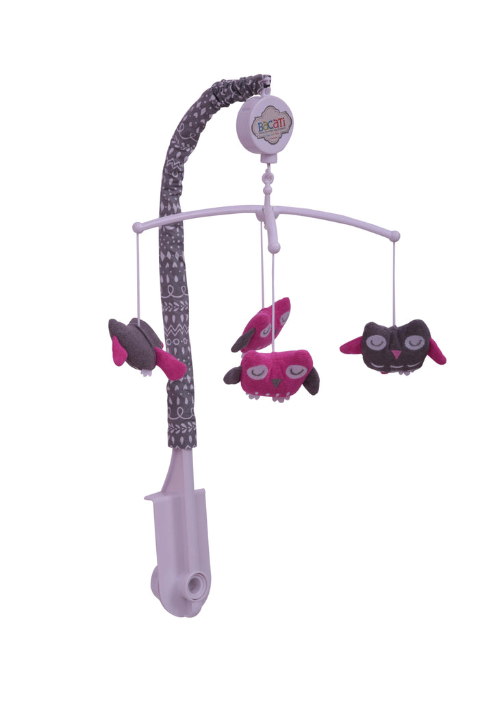 Owls in the Woods Pink/Grey Musical Baby Crib Mobile - Bacati - Musical Baby Crib Mobile - Bacati