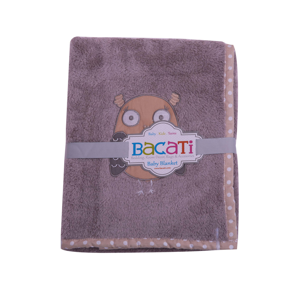 Embroidered Plush Beige Blanket, Owls in the Woods Beige/Grey - Bacati - Embroidered Plush Blanket - Bacati