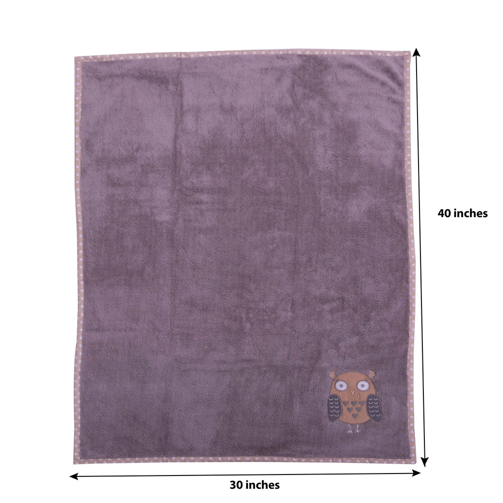 Embroidered Plush Beige Blanket, Owls in the Woods Beige/Grey - Bacati - Embroidered Plush Blanket - Bacati