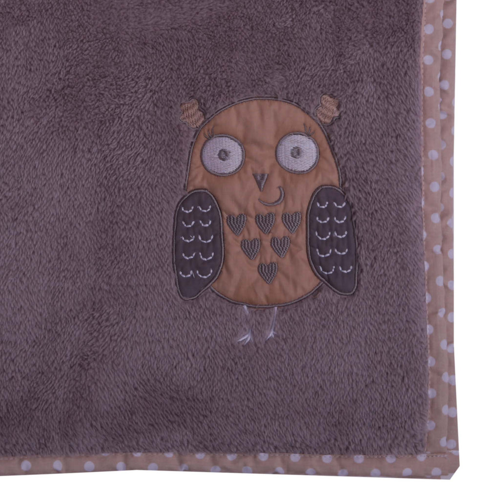 Embroidered Plush Beige Blanket, Owls in the Woods Beige/Grey - Bacati - Embroidered Plush Blanket - Bacati
