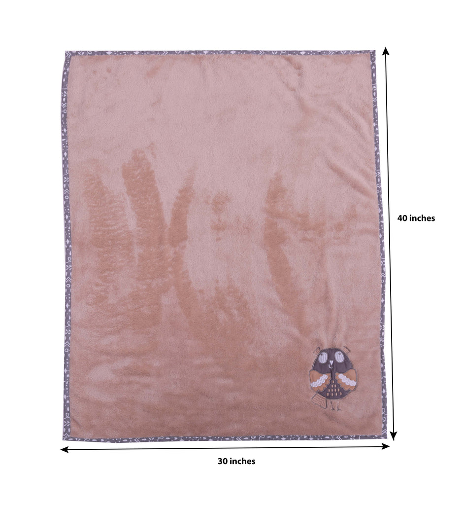 Embroidered Plush Beige Blanket, Owls in the Woods Beige/Grey - Bacati - Embroidered Plush Blanket - Bacati