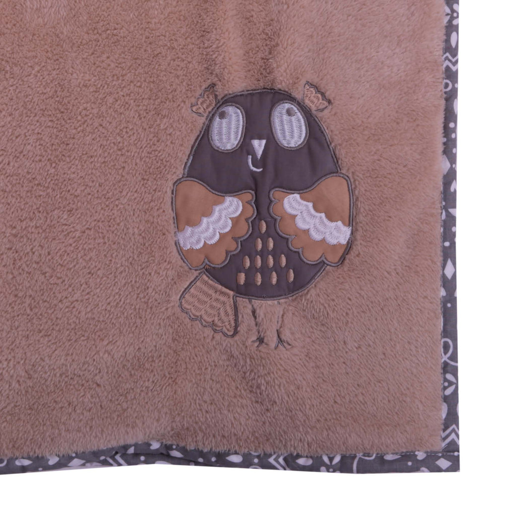 Embroidered Plush Beige Blanket, Owls in the Woods Beige/Grey - Bacati - Embroidered Plush Blanket - Bacati