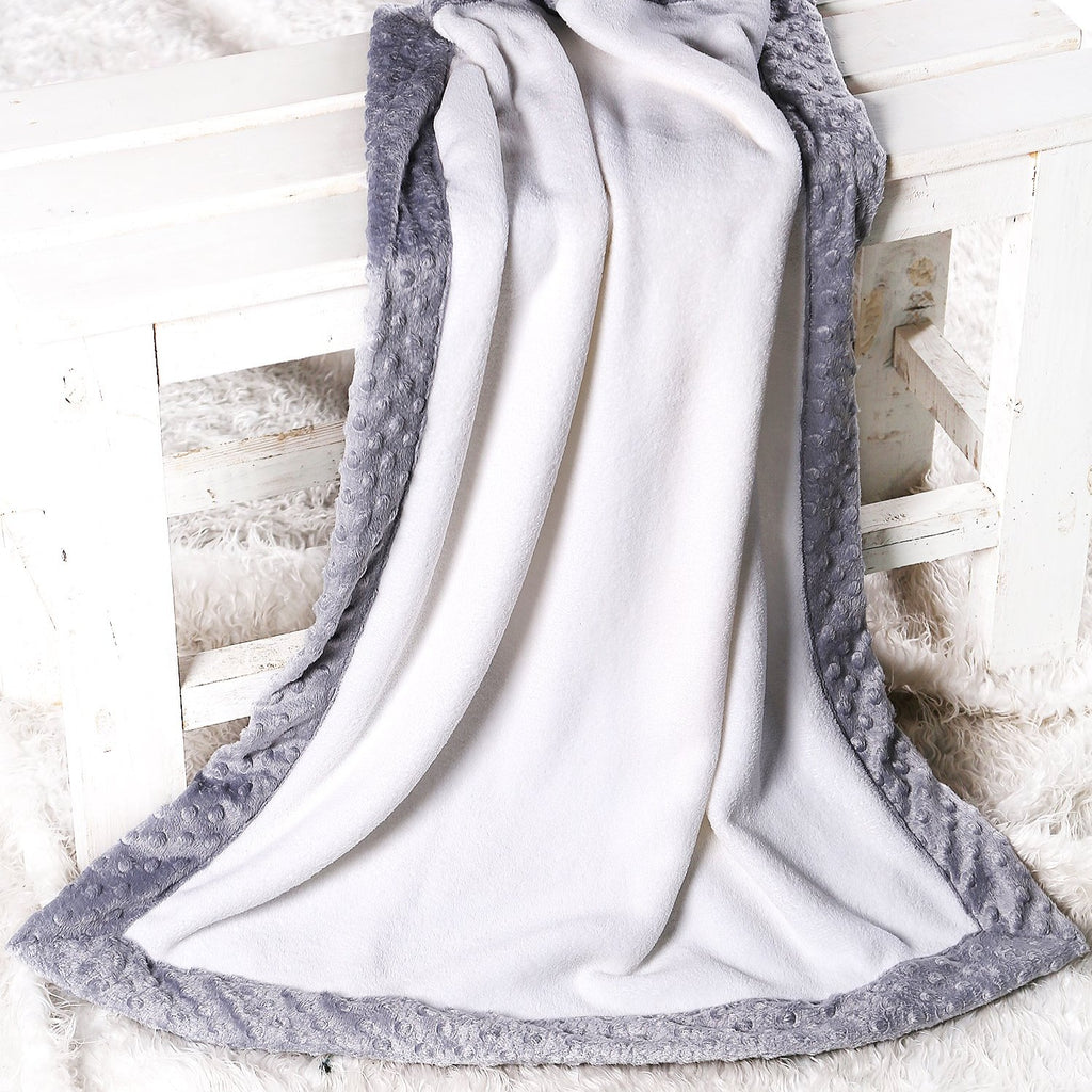Embroidered Plush Blanket, Elephants White/Grey with Multiple Options - Bacati - Embroidered Plush Blanket - Bacati