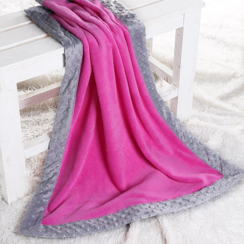 Embroidered Plush Pink Blanket, Elephants Pink/Grey with Multiple Options - Bacati - Embroidered Plush Blanket - Bacati