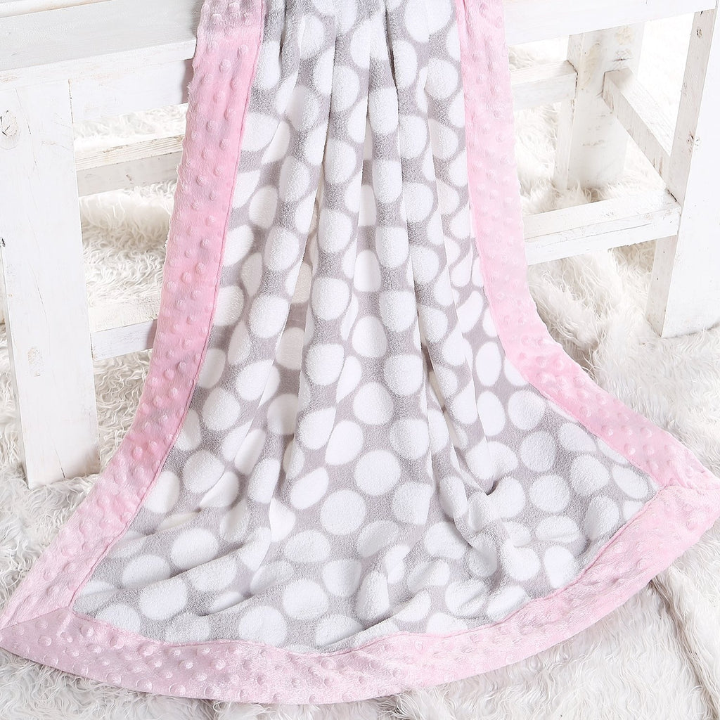 Embroidered Plush Pink Blanket, Elephants Pink/Grey with Multiple Options - Bacati - Embroidered Plush Blanket - Bacati