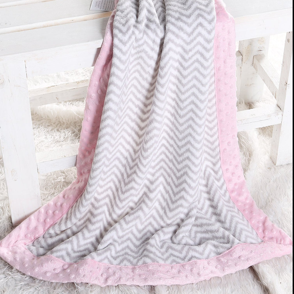 Embroidered Plush Pink Blanket, Elephants Pink/Grey with Multiple Options - Bacati - Embroidered Plush Blanket - Bacati