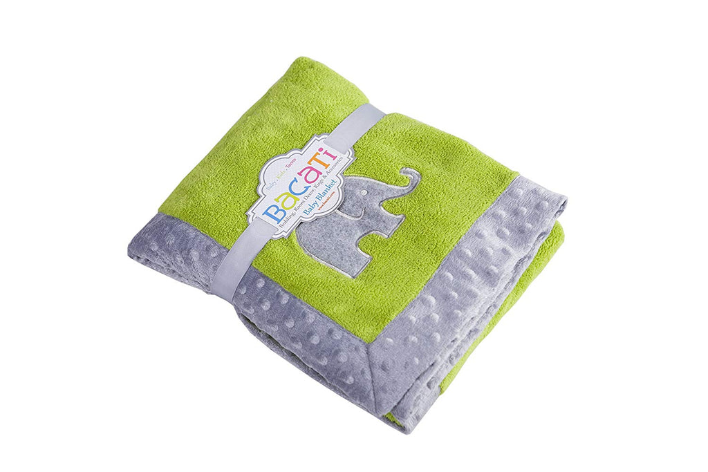 Embroidered Plush Blanket, Elephants Aqua/Mint/Grey with Multiple Options - Bacati - Embroidered Plush Blanket - Bacati