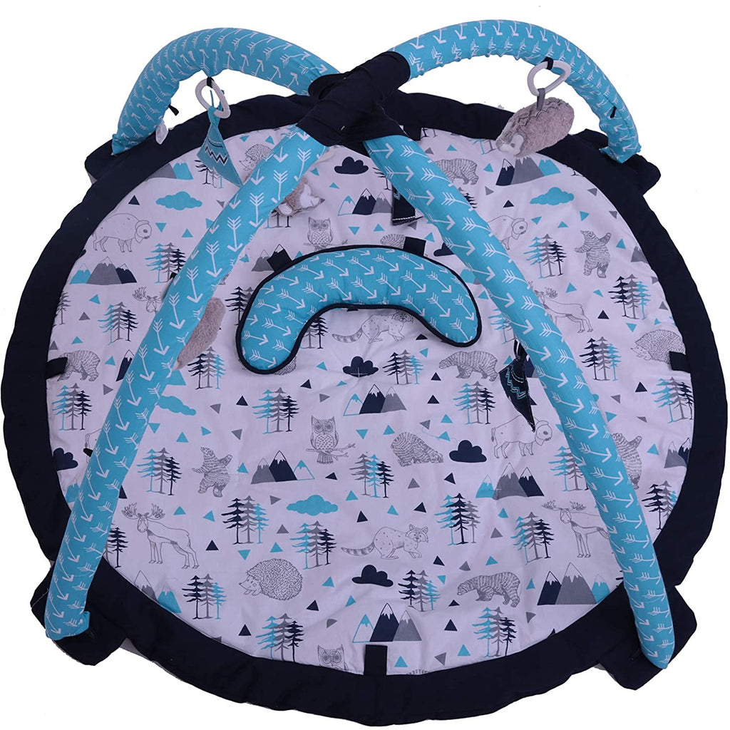 Playmat/Baby Activity Gym with Mat, Woodlands Aqua/Navy/Grey - Bacati - Baby Activity Gym with Mat - Bacati