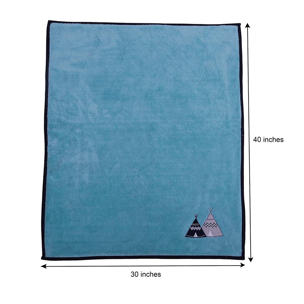 Embroidered Baby Plush Blanket, Woodlands Aqua/Navy/Grey - Bacati - Embroidered Plush Blanket - Bacati