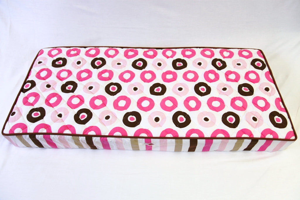 Mod Dots/Stripes Pink/Fuchsia/Beige/Brown Girls Quilted Changing Pad Cover - Bacati - Changing pad cover - Bacati