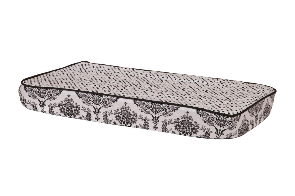 Classic Damask Black/White Neutral Quilted Changing Pad Cover - Bacati - Changing pad cover - Bacati