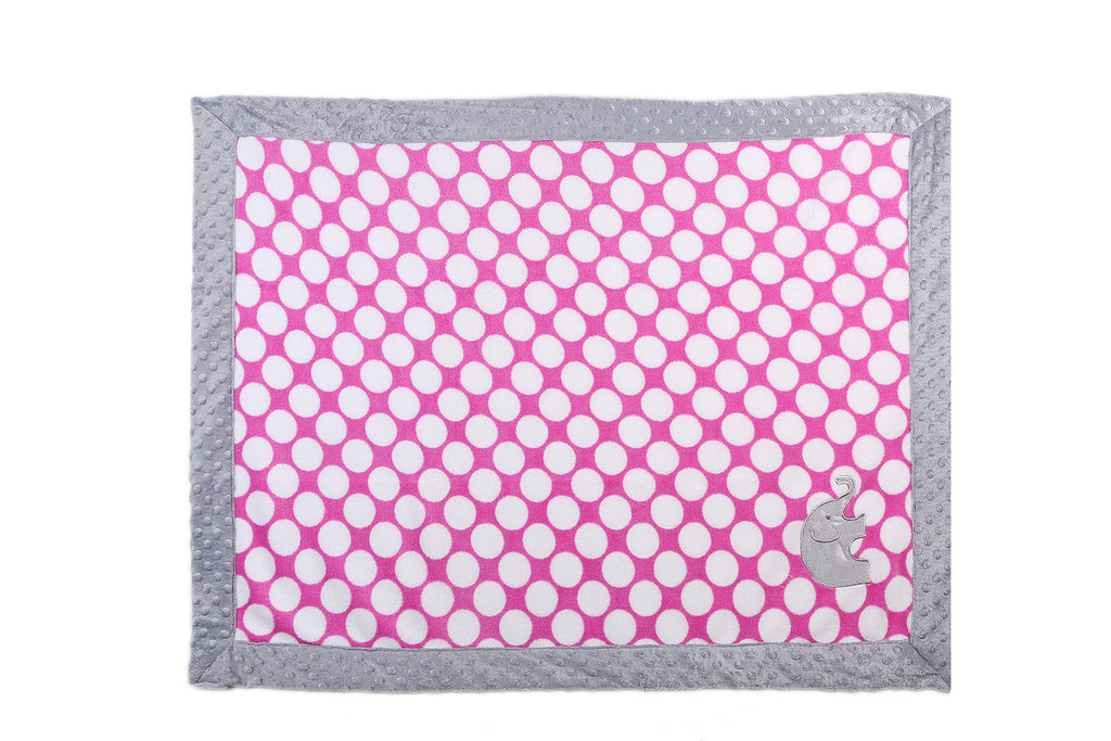 Embroidered Plush Pink Blanket, Elephants Pink/Grey with Multiple Options - Bacati - Embroidered Plush Blanket - Bacati
