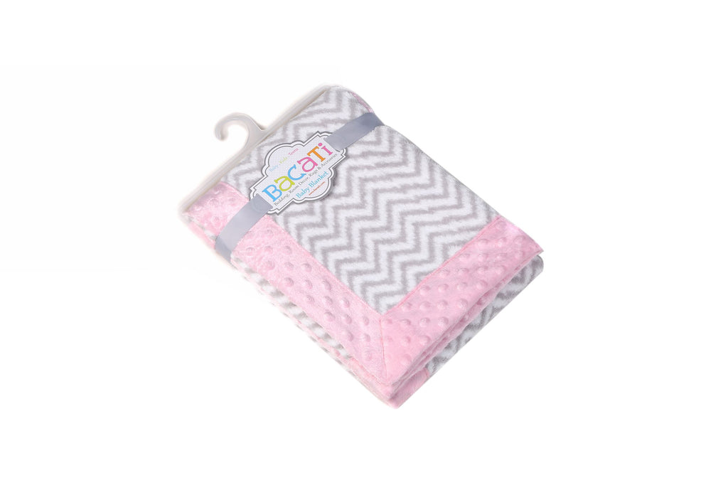 Embroidered Plush Pink Blanket, Elephants Pink/Grey with Multiple Options - Bacati - Embroidered Plush Blanket - Bacati