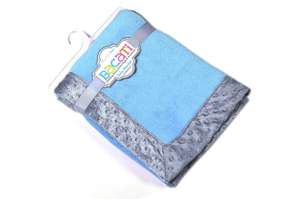 Embroidered Plush Blanket, Elephants Blue/Grey with Multiple Options - Bacati - Embroidered Plush Blanket - Bacati