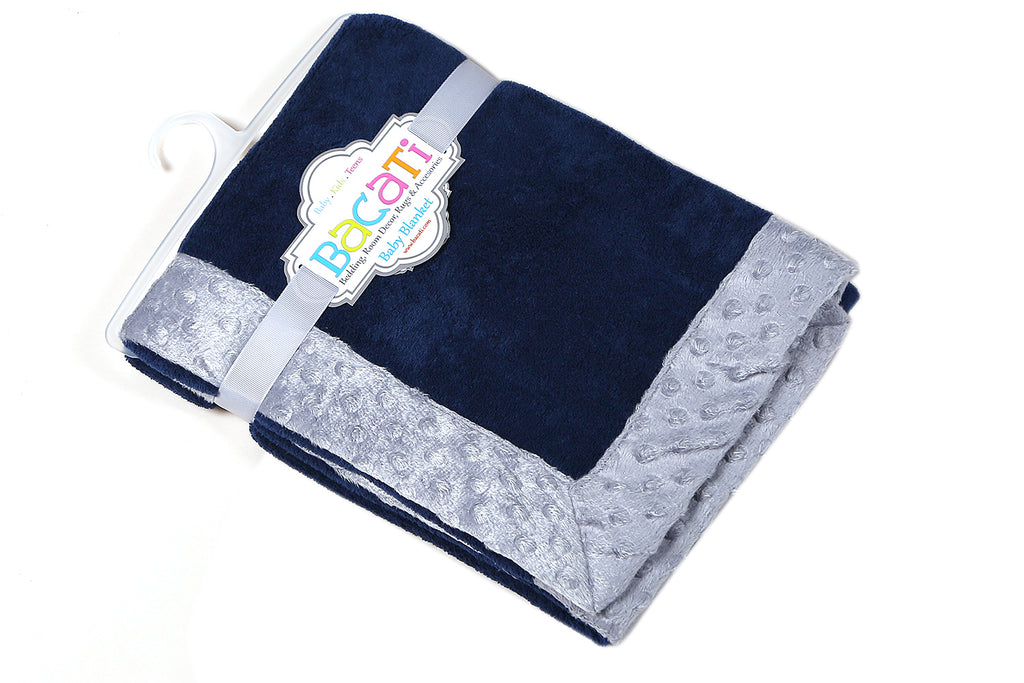 Embroidered Plush Blanket, Elephants Blue/Grey with Multiple Options - Bacati - Embroidered Plush Blanket - Bacati