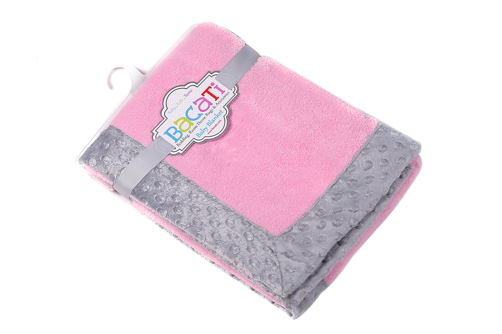Embroidered Plush Pink Blanket, Elephants Pink/Grey with Multiple Options - Bacati - Embroidered Plush Blanket - Bacati