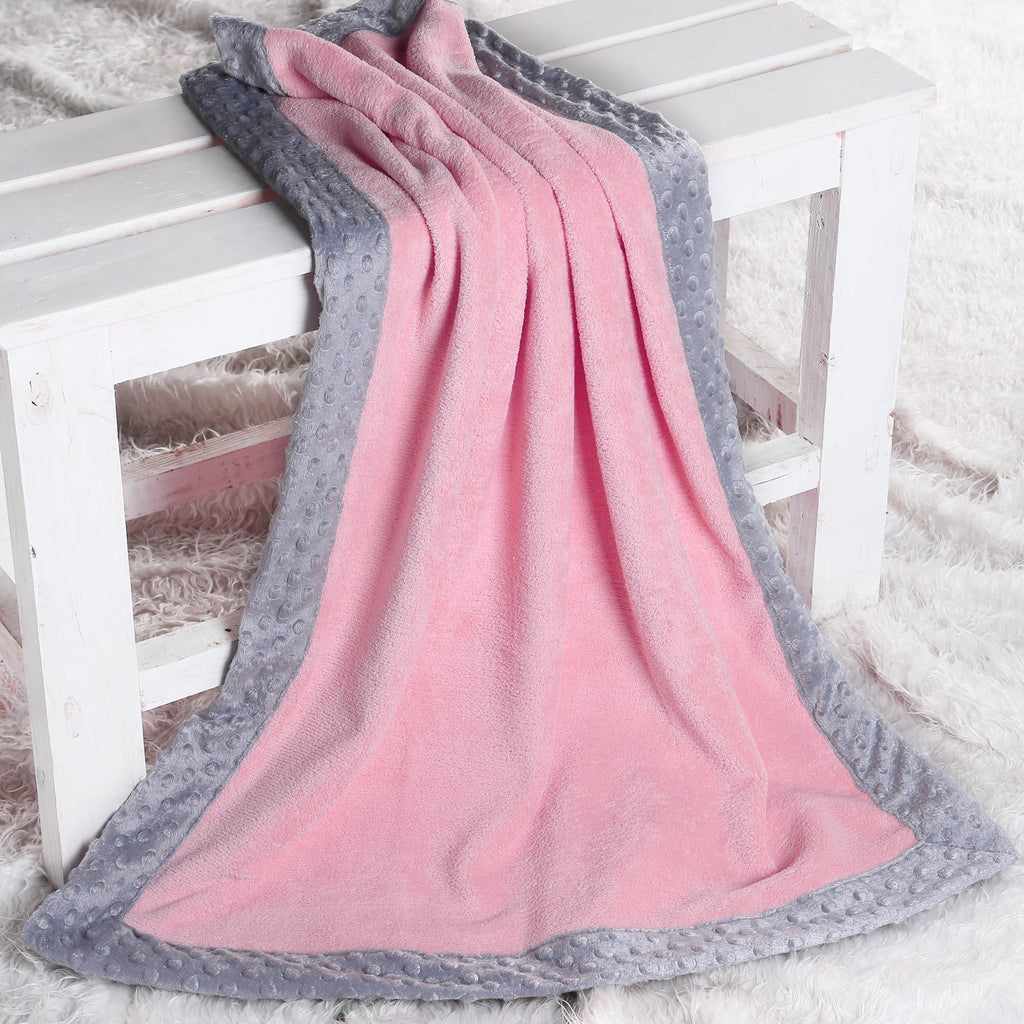 Embroidered Plush Pink Blanket, Elephants Pink/Grey with Multiple Options - Bacati - Embroidered Plush Blanket - Bacati