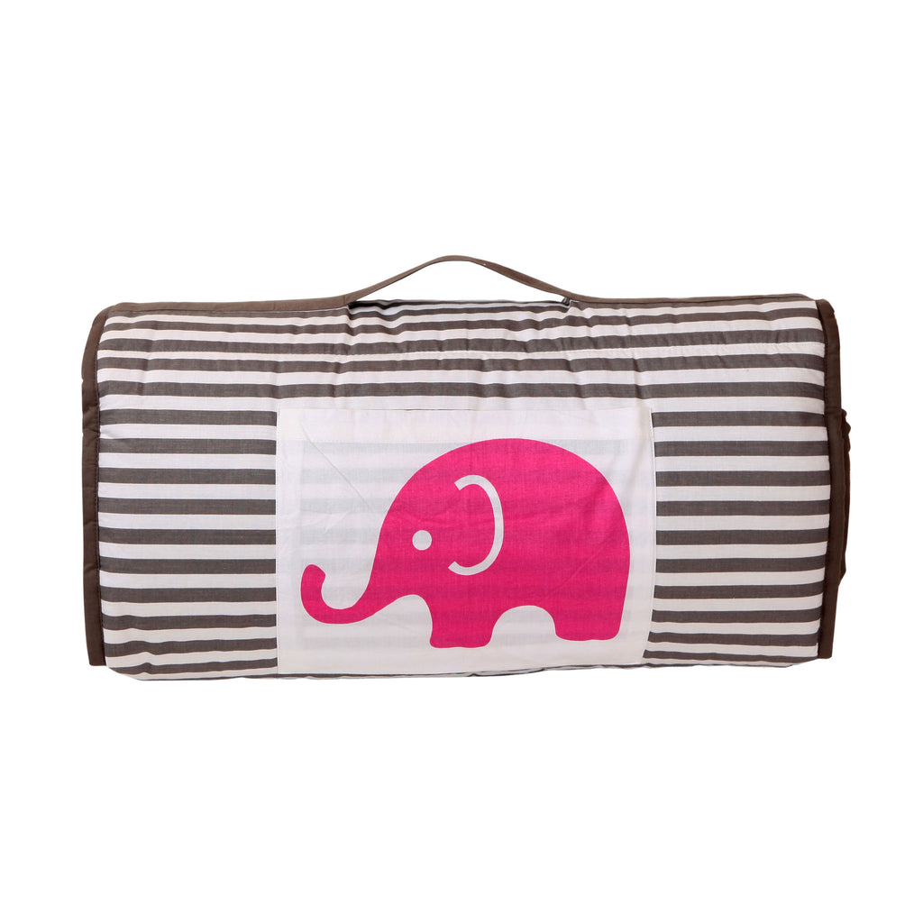 Bacati - Toddlers Daycare/Sleepover Nap Mat with Pillow & Blanket, Elephants Pink/Grey - Bacati - Toddler Napmat - Bacati