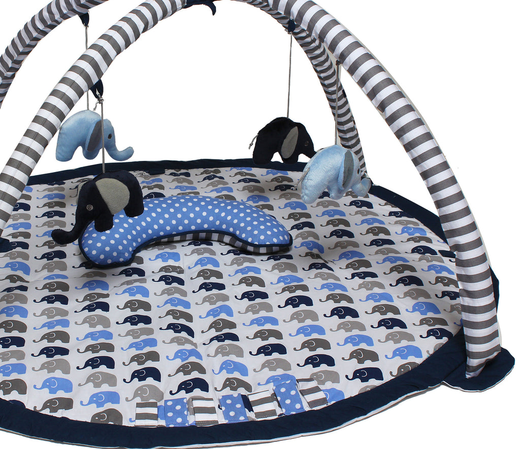 Playmat/Baby Activity Gym with Mat, Elephants Blue/Grey - Bacati - Baby Activity Gym with Mat - Bacati