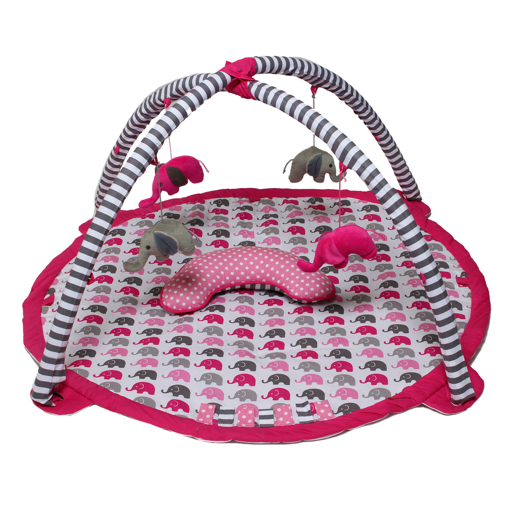 Playmat/Baby Activity Gym with Mat, Elephants Pink/Grey - Bacati - Baby Activity Gym with Mat - Bacati