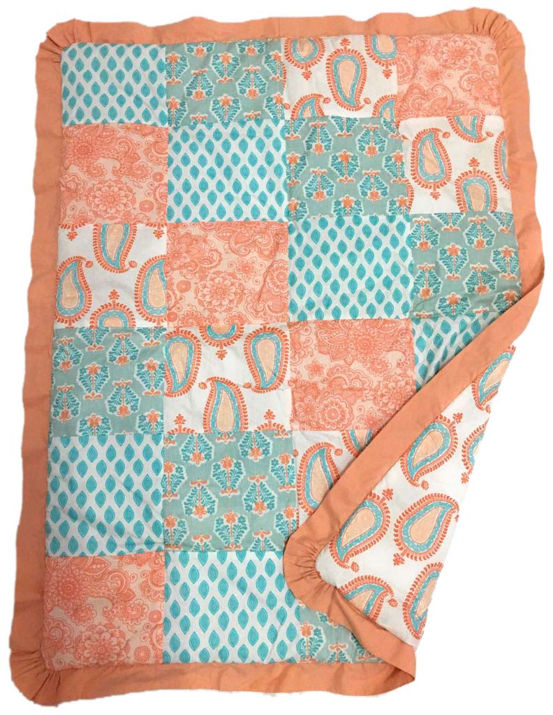 Paisley Sophia Coral/Aqua Girls Crib Bedding Set - Bacati - Crib Bedding Set - Bacati