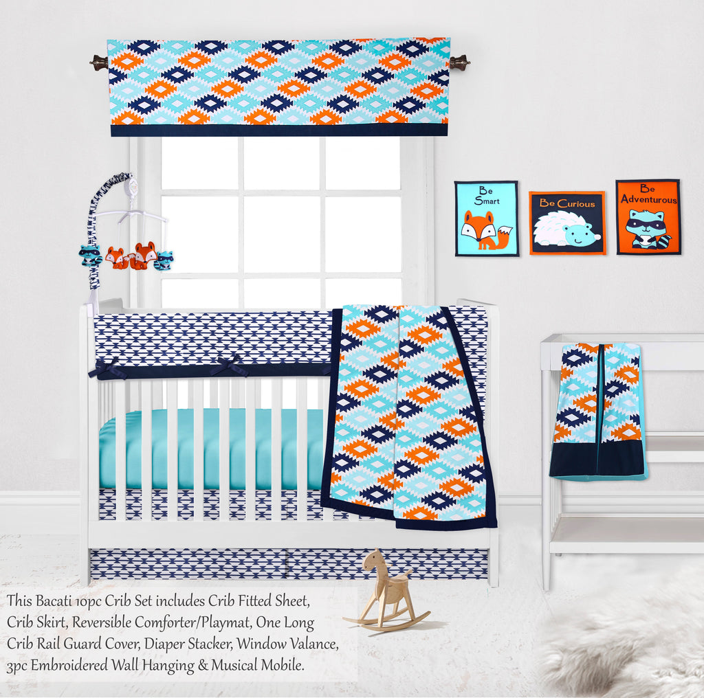 Aztec Liam Aqua/Orange/Navy Boys Crib Bedding Set - Bacati - Crib Bedding Set - Bacati