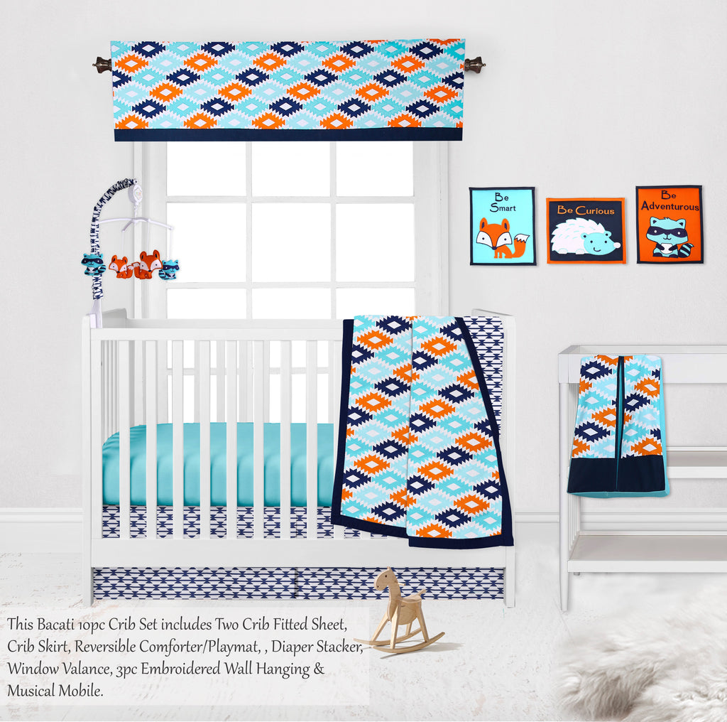 Aztec Liam Aqua/Orange/Navy Boys Crib Bedding Set - Bacati - Crib Bedding Set - Bacati