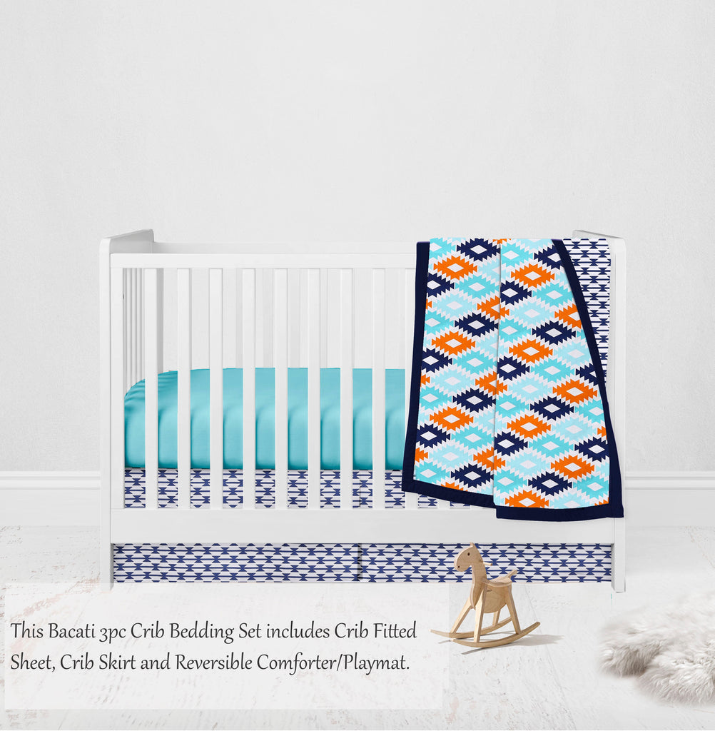 Aztec Liam Aqua/Orange/Navy Boys Crib Bedding Set - Bacati - Crib Bedding Set - Bacati