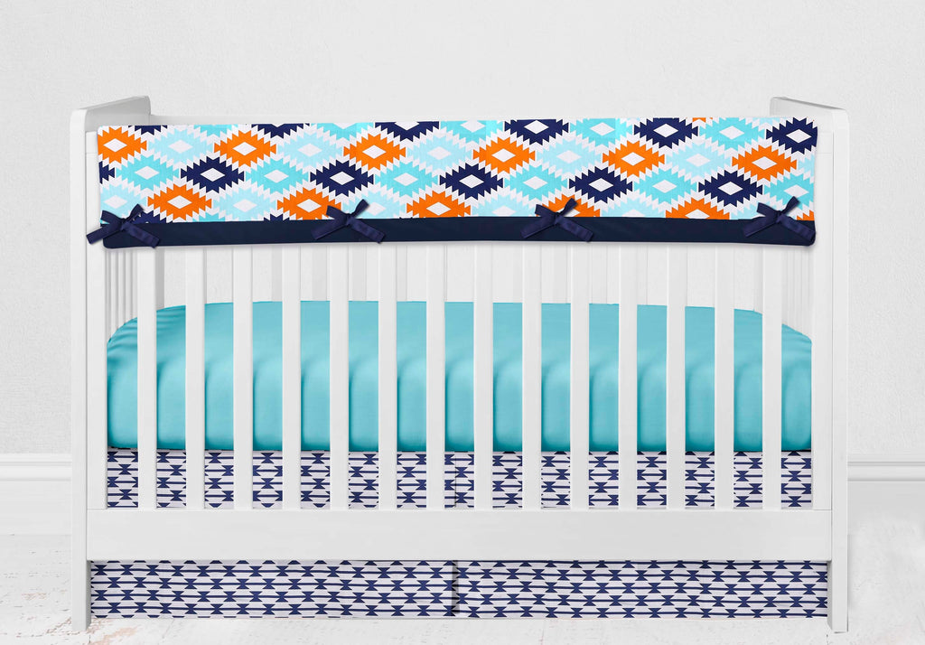 Aztec Liam Aqua/Orange/Navy Boys Crib Bedding Set - Bacati - Crib Bedding Set - Bacati