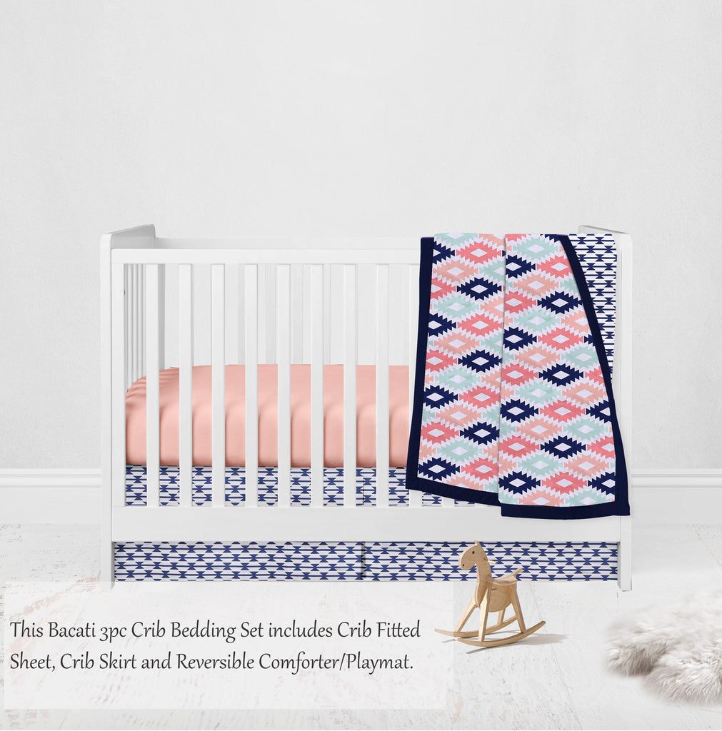Aztec Emma Coral/Mint/Navy Girls Crib Bedding Set - Bacati - Crib Bedding Set - Bacati