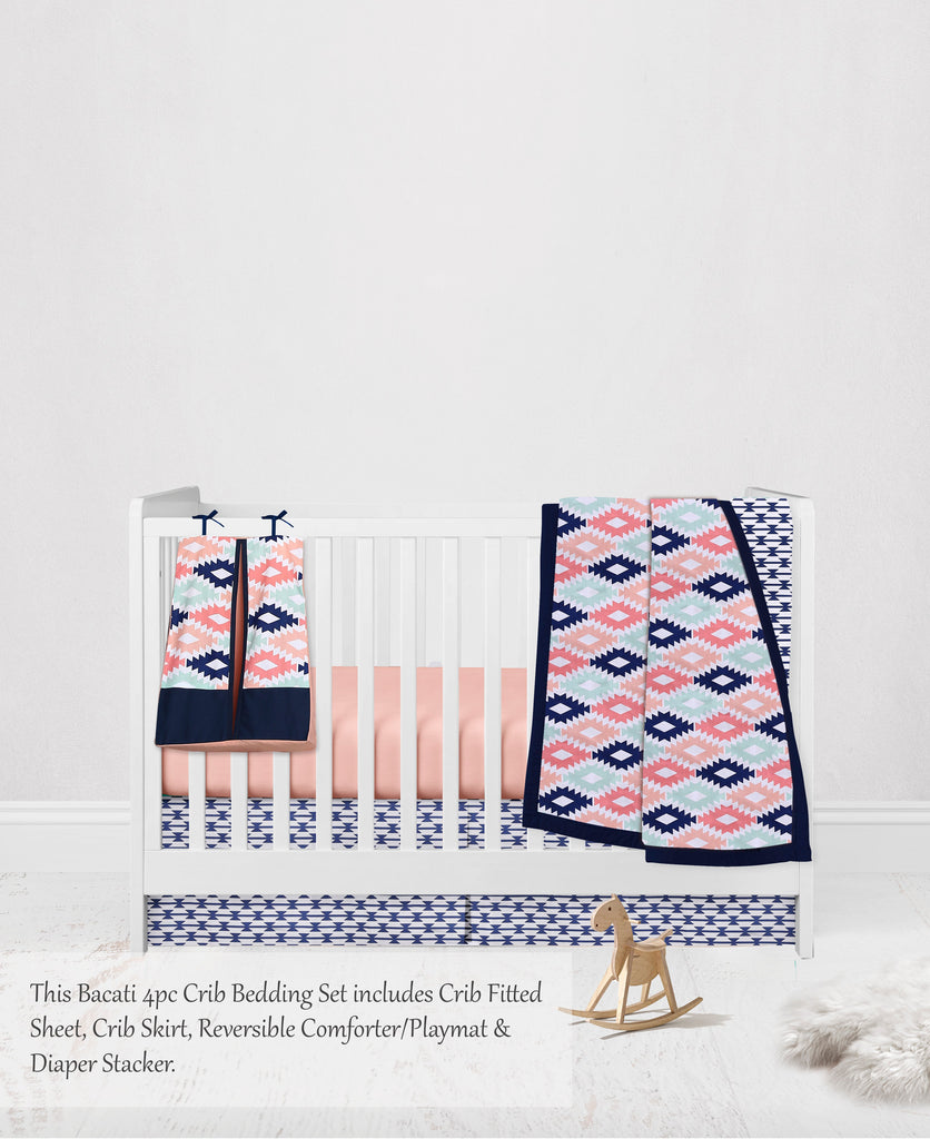 Aztec Emma Coral/Mint/Navy Girls Crib Bedding Set - Bacati - Crib Bedding Set - Bacati