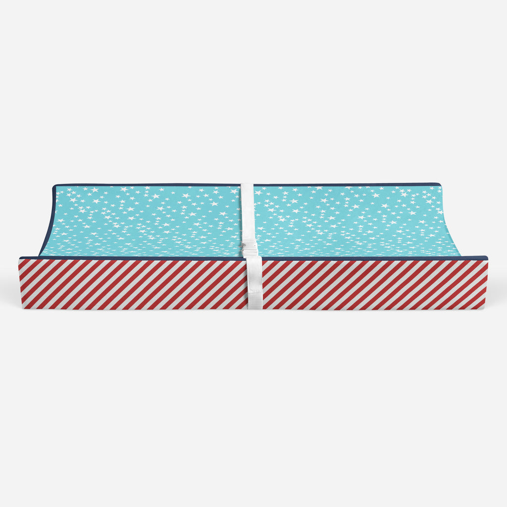 Airspace Aqua/Red/Orange/Green/Navy Boys Quilted Changing Pad Cover - Bacati - Changing pad cover - Bacati