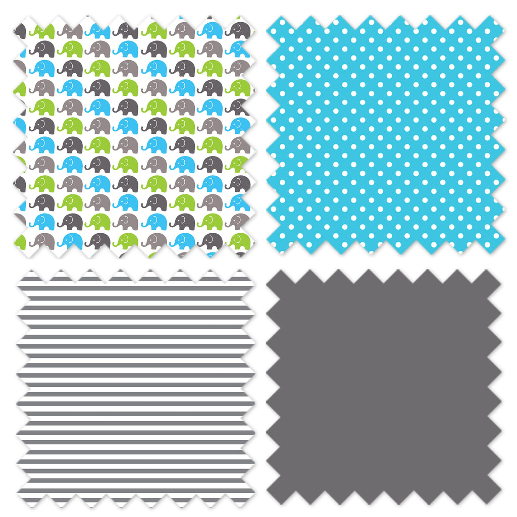 Toddler Bedding/Sheet Set 100% Cotton Percale, Elephants Aqua/Lime/Grey - Bacati - 4 pc Toddler Bedding Set - Bacati