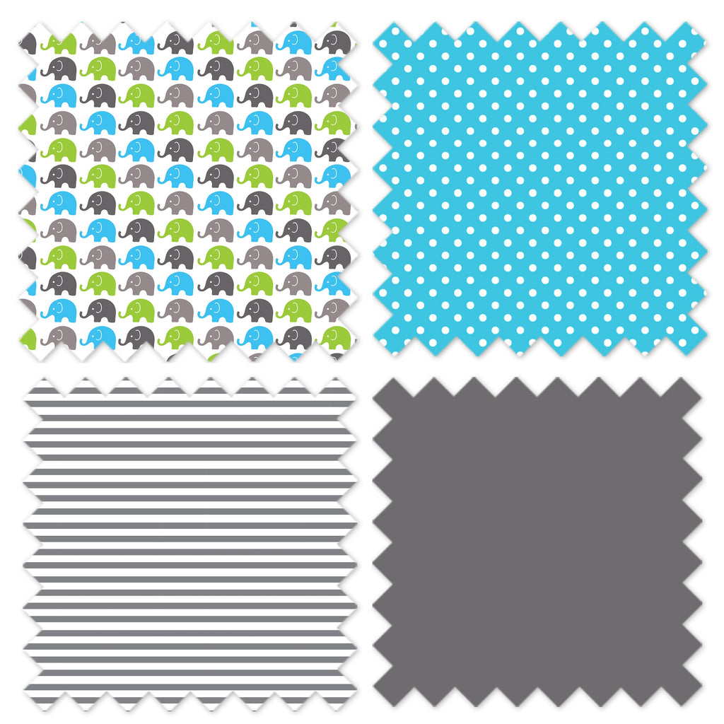 Elephants Aqua/Lime/Grey Neutral Crib Bedding Set - Bacati - Crib Bedding Set - Bacati