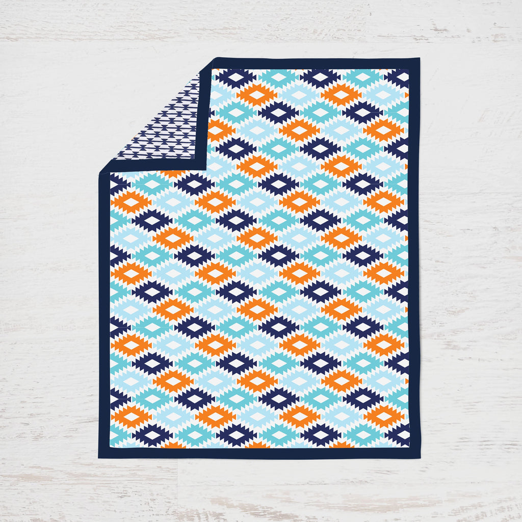 Aztec Liam Aqua/Orange/Navy Boys Crib Bedding Set - Bacati - Crib Bedding Set - Bacati