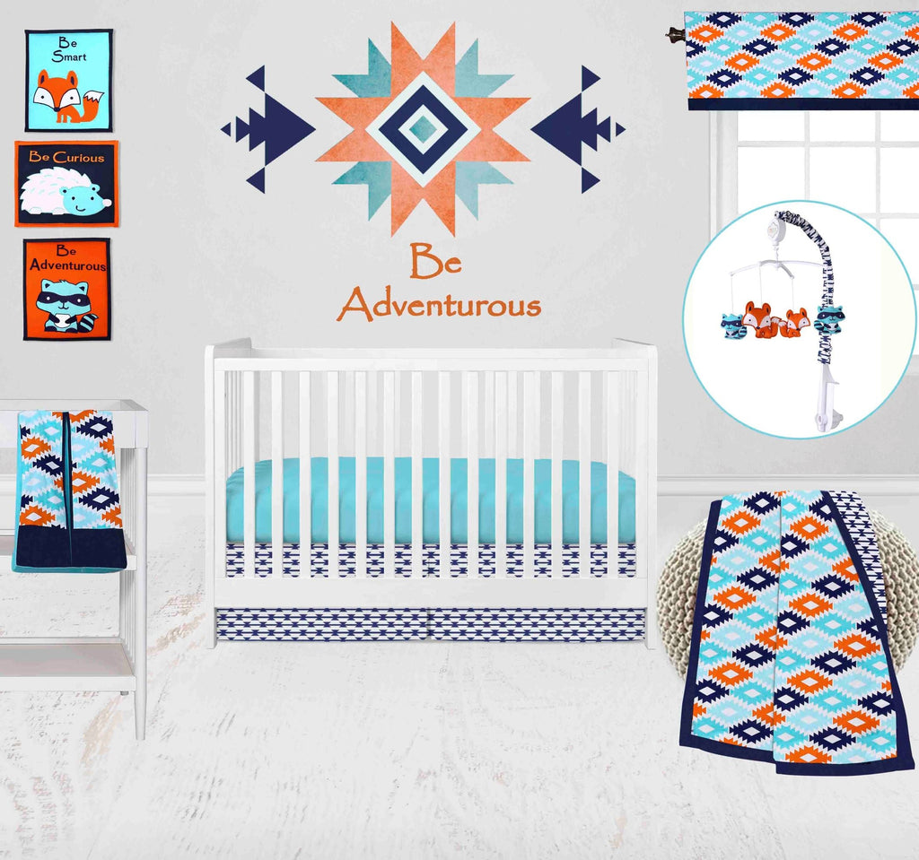 Aztec Liam Aqua/Orange/Navy Boys Crib Bedding Set - Bacati - Crib Bedding Set - Bacati