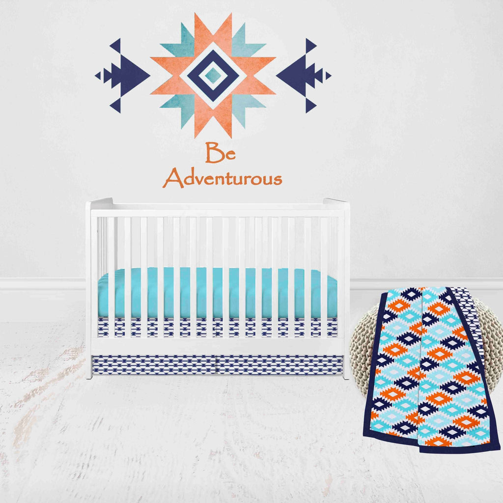 Aztec Liam Aqua/Orange/Navy Boys Crib Bedding Set - Bacati - Crib Bedding Set - Bacati