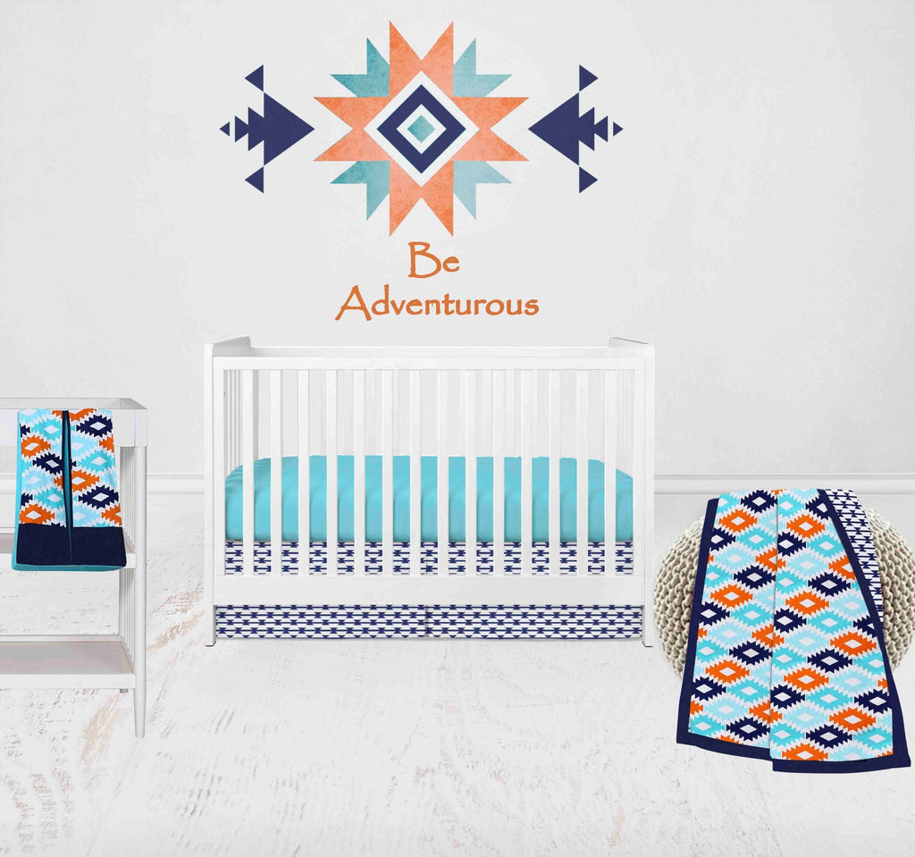 Aztec Liam Aqua/Orange/Navy Boys Crib Bedding Set - Bacati - Crib Bedding Set - Bacati