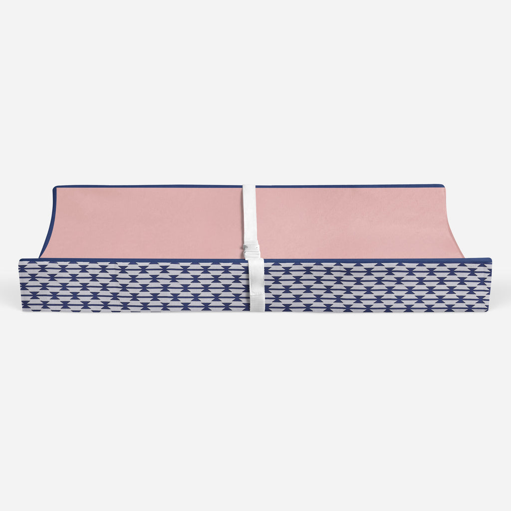 Aztec Emma Coral/Mint/Navy Girls Quilted Changing Pad Cover - Bacati - Changing pad cover - Bacati