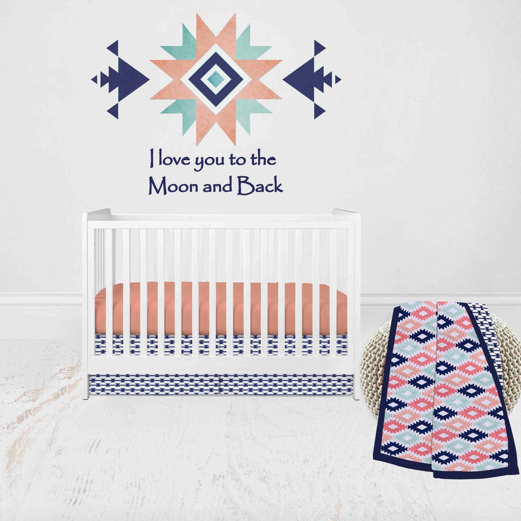 Coral and navy nursery bedding sale