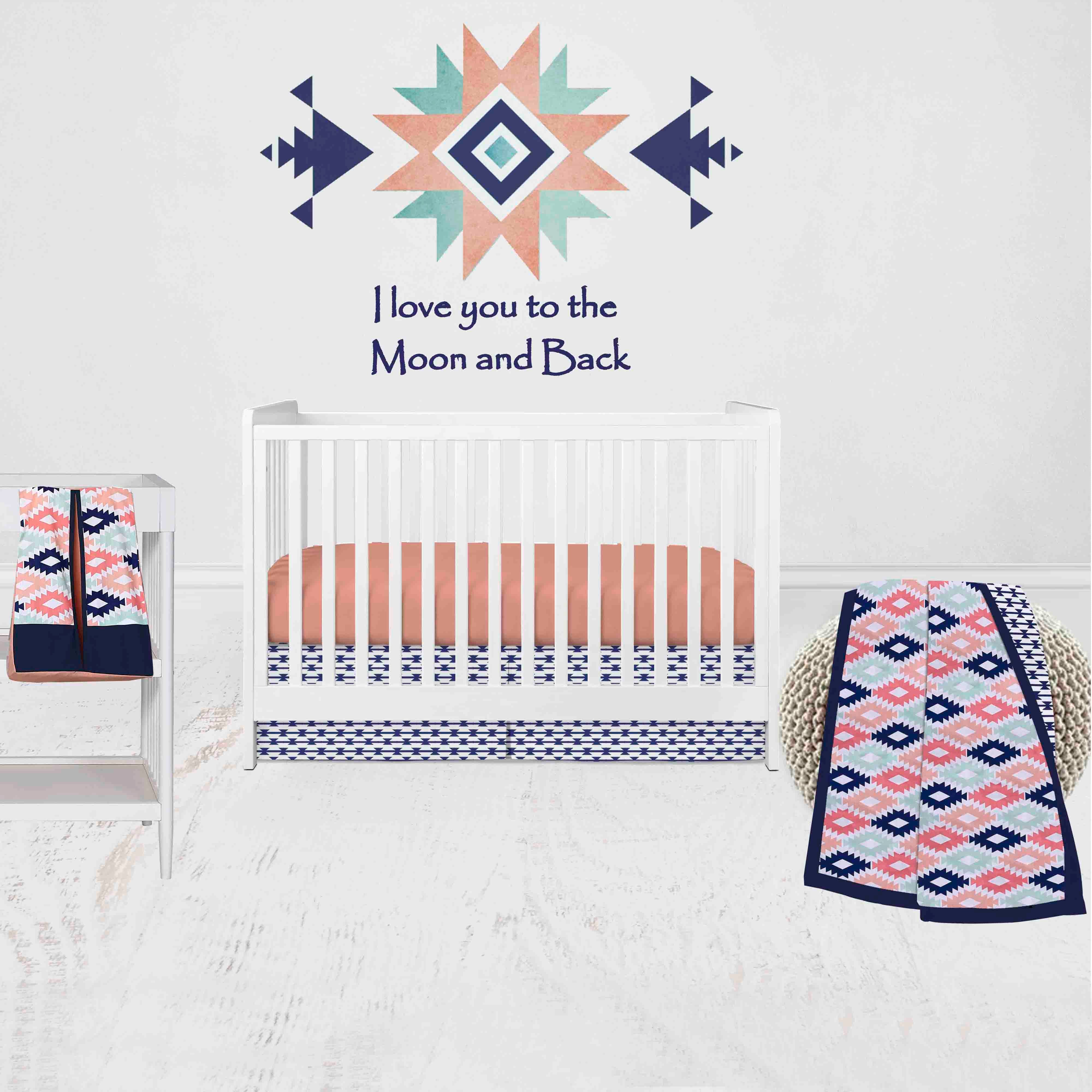 Bacati Aztec Emma 4-Piece Crib Bedding Set with Diaper Stacker Cor