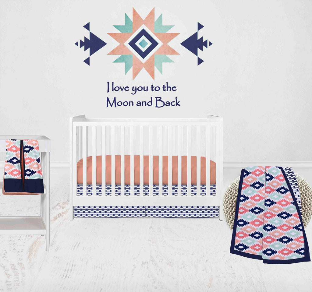 Aztec Emma Coral/Mint/Navy Girls Crib Bedding Set - Bacati - Crib Bedding Set - Bacati