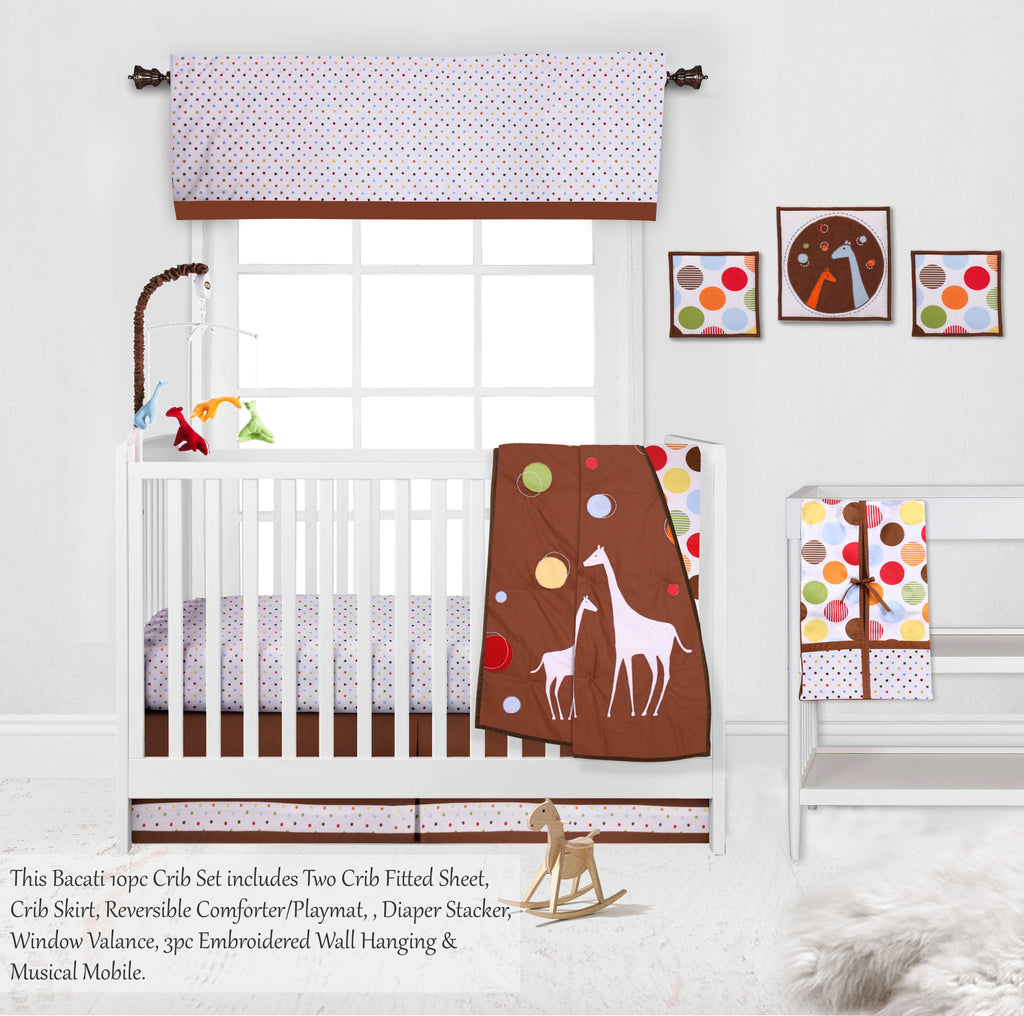 Baby & Me Giraffe Orange/Green/Blue/Red/Brown Neutral Crib Bedding Set - Bacati - Crib Bedding Set - Bacati